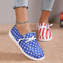 Women's Star & Striped Print Sneakers Lightweight Lace Up Canvas Shoes Casual