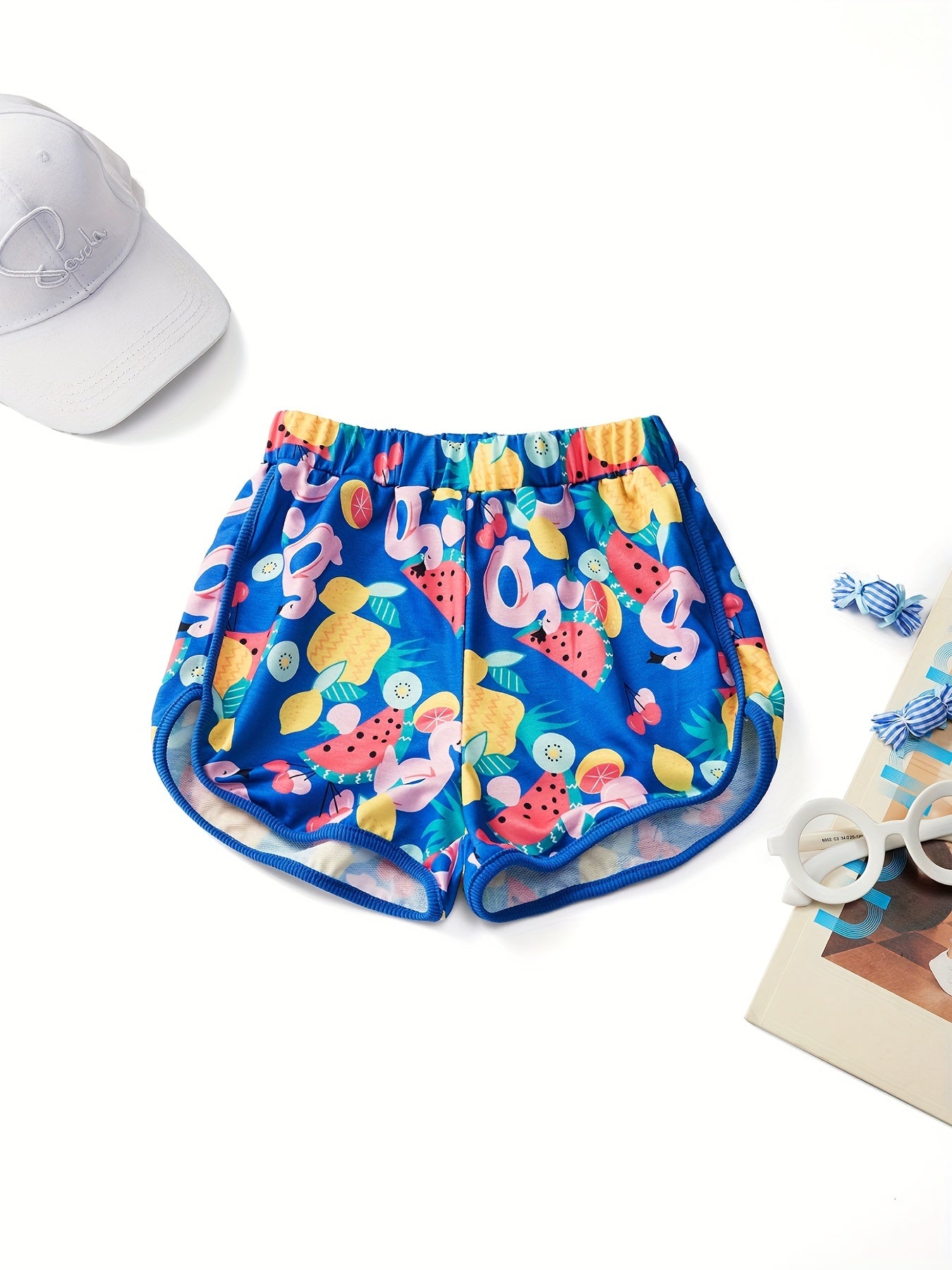 Girls Fruit Graphic Elastic Waist Track Shorts Kids Summer Clothes