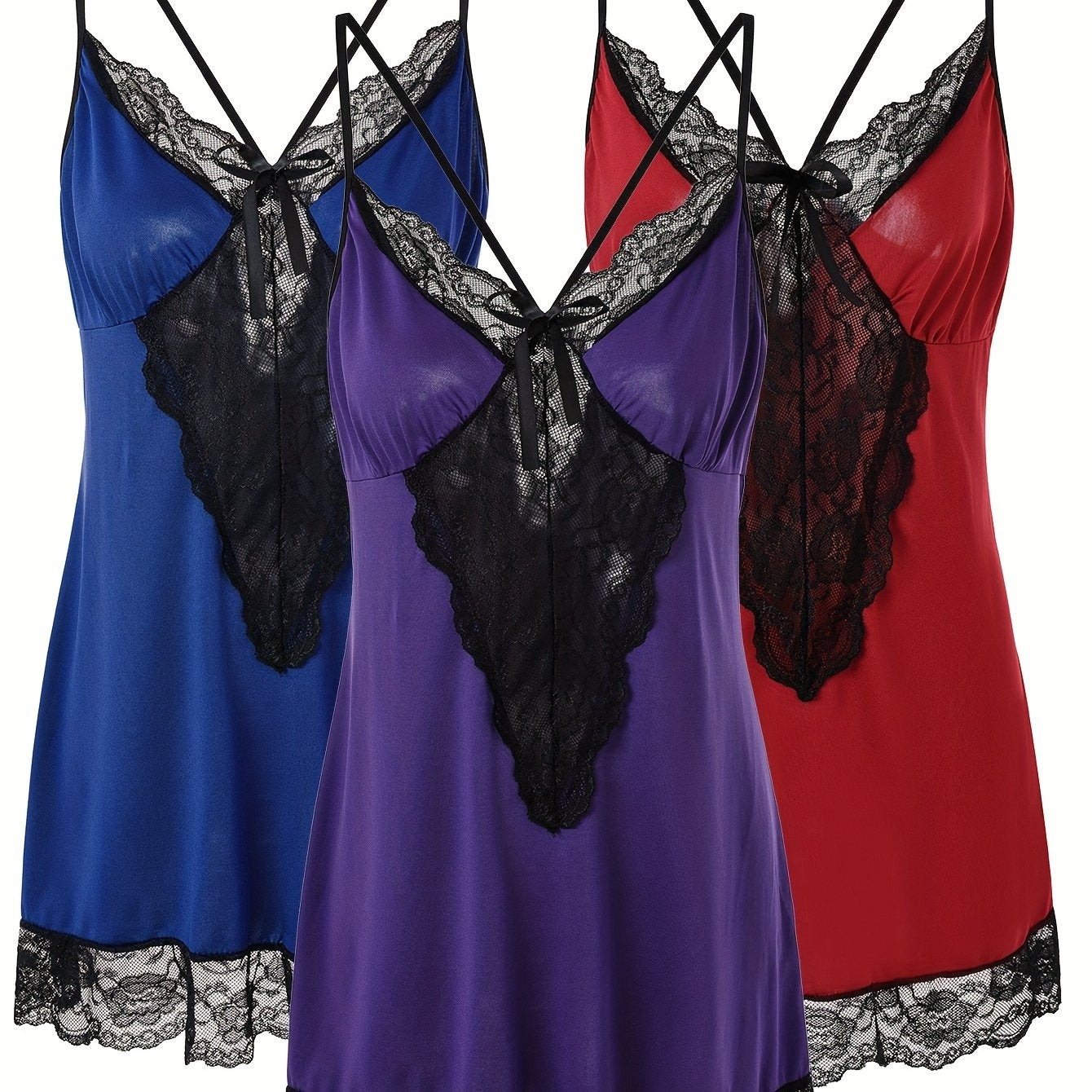 3 Pack Sexy Nightdress Set - Lace Racer Back Cami