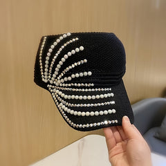 Pearl & Rhinestone Decor Visor Hat for Women