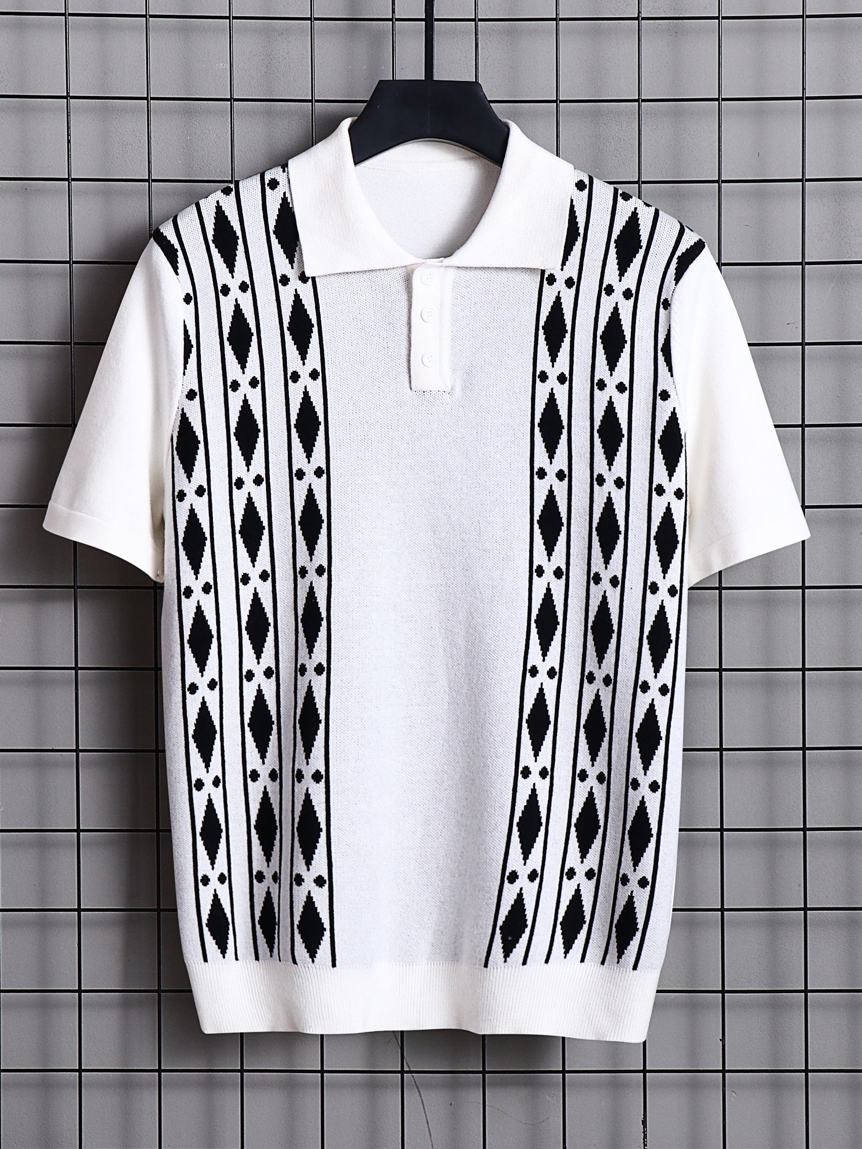 Turn Down Collar Shirt Contrast Buttons Short Sleeve Knit Shirt