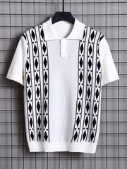 Turn Down Collar Shirt Contrast Buttons Short Sleeve Knit Shirt