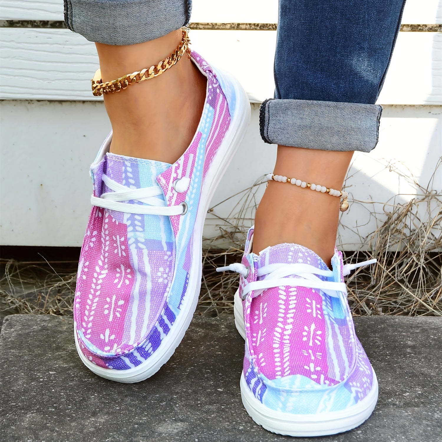 Women's Patchwork Boat Shoes Lightweight Slip On Casual Walking