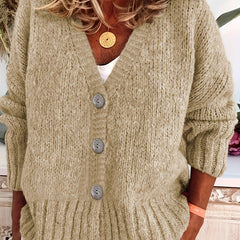 Casual Cardigan Button Up V Neck Long Sleeve Solid Color
