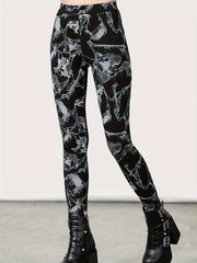 Goth Leggings High Rise Floral Print Skinny Leggings