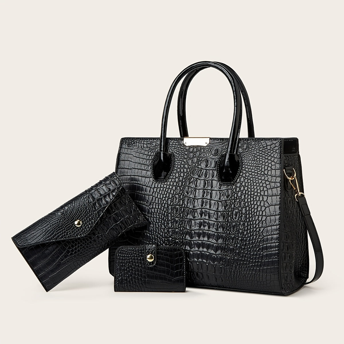 Crocodile Pattern Tote Bag Faux Leather Shoulder Bag with Zipper