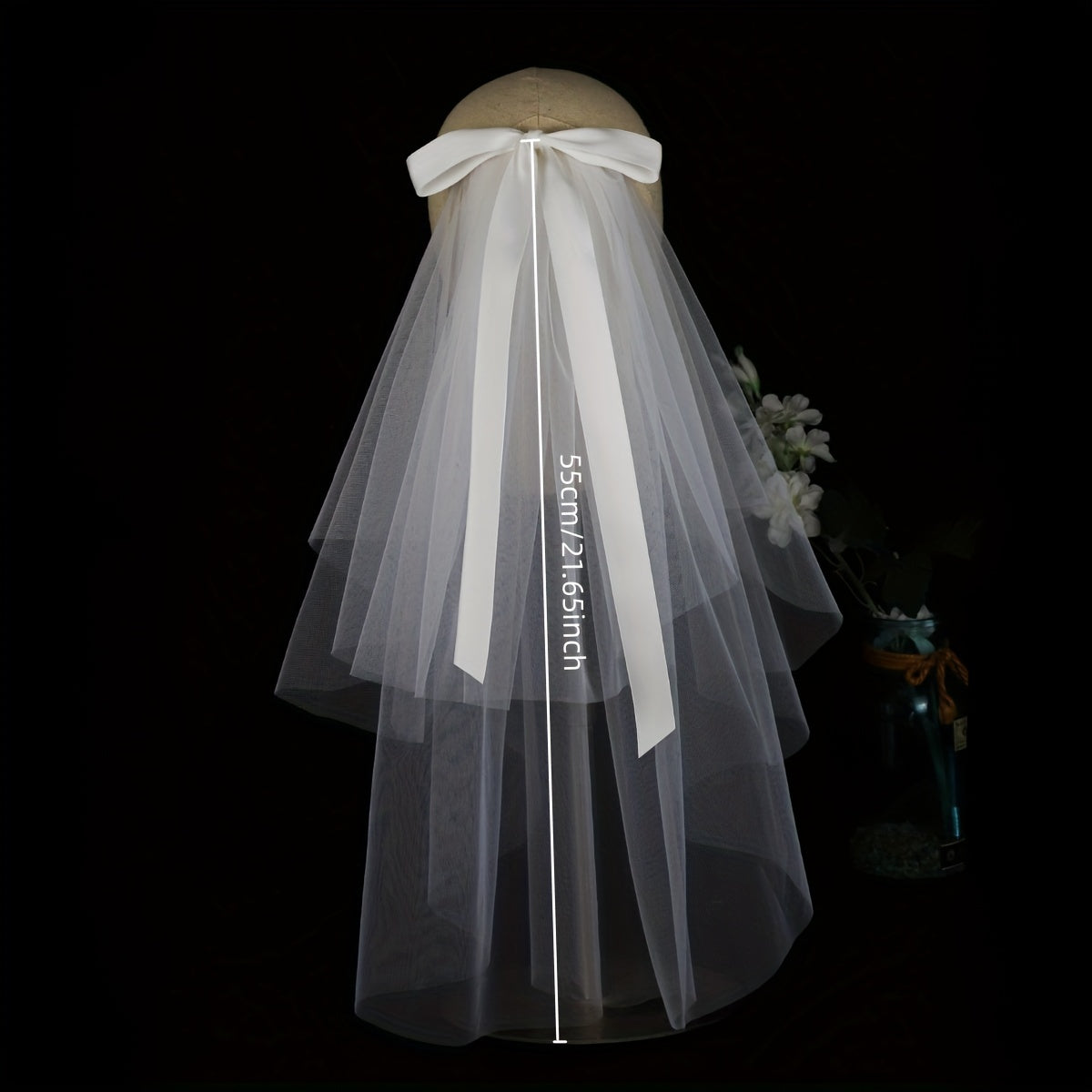Double Layer Veil With Comb and Bow Bridal Wedding Hair Accessory