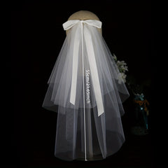 Double Layer Veil With Comb and Bow Bridal Wedding Hair Accessory