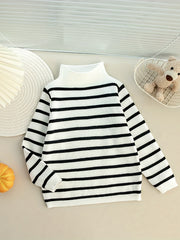 Boys Striped Sweater Round Neck Long Sleeve Warm Knit Pullover Top