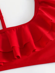 Girls Bikini Swimsuit 2pcs Sleeveless Cami Top Ruffle Decor & Briefs