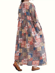 Boho Dress Women's Plus Scarf Print Maxi Dress With Pockets