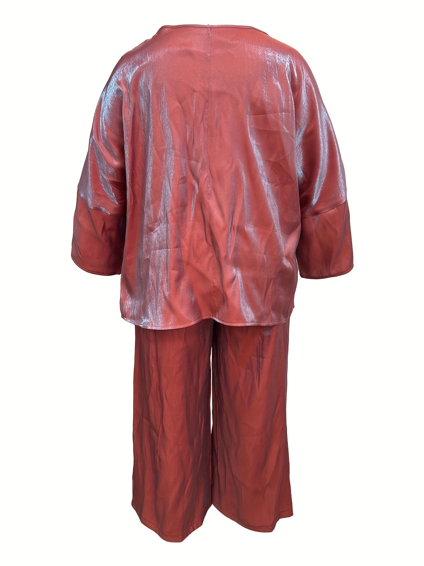 Solid Long Sleeve Top & Wide Leg Pants Two Piece Set