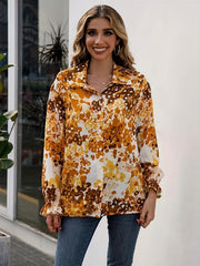 Casual Blouse Lantern Sleeve Turn Down Collar Blouse
