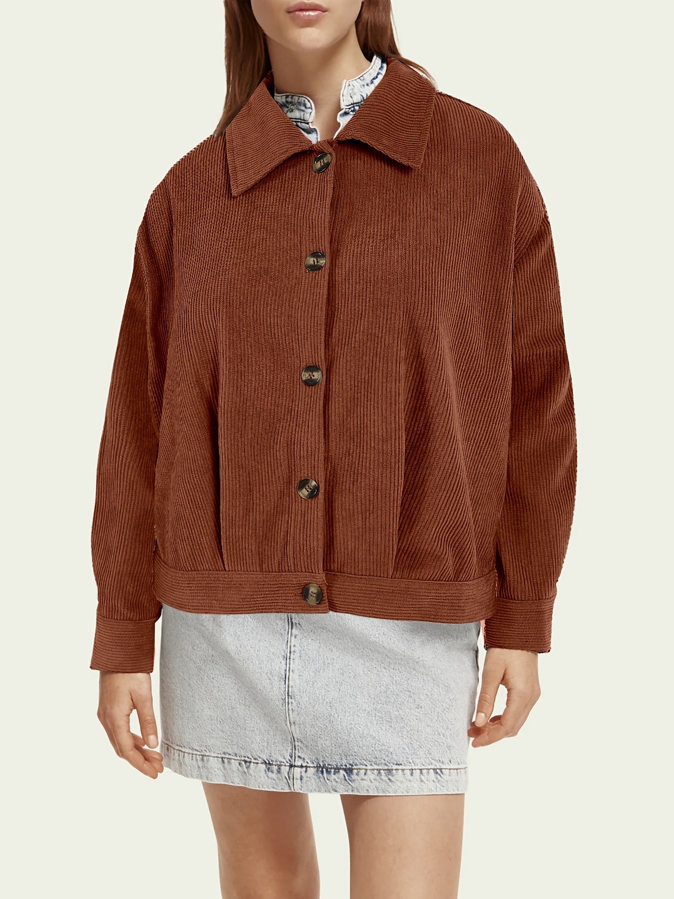 Solid Button Front Jacket Casual Collar Long Sleeve Outerwear