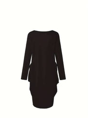 Xmas Tree & Slogan Print Long Sleeve Round Neck Baggy Dress