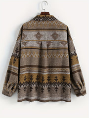 Graphic Print Flap Pockets Jacket for Fall & Winter