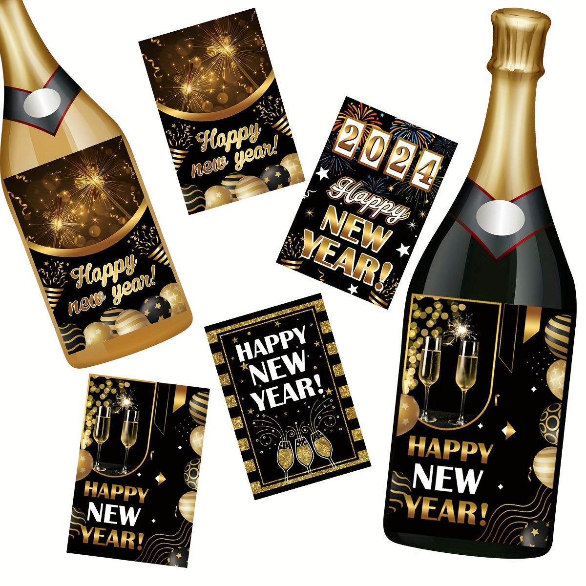 8pcs New Year's Party Wine Bottle Stickers Adhesive Decoration