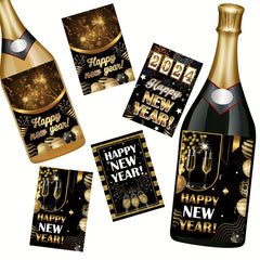 8pcs New Year's Party Wine Bottle Stickers Adhesive Decoration