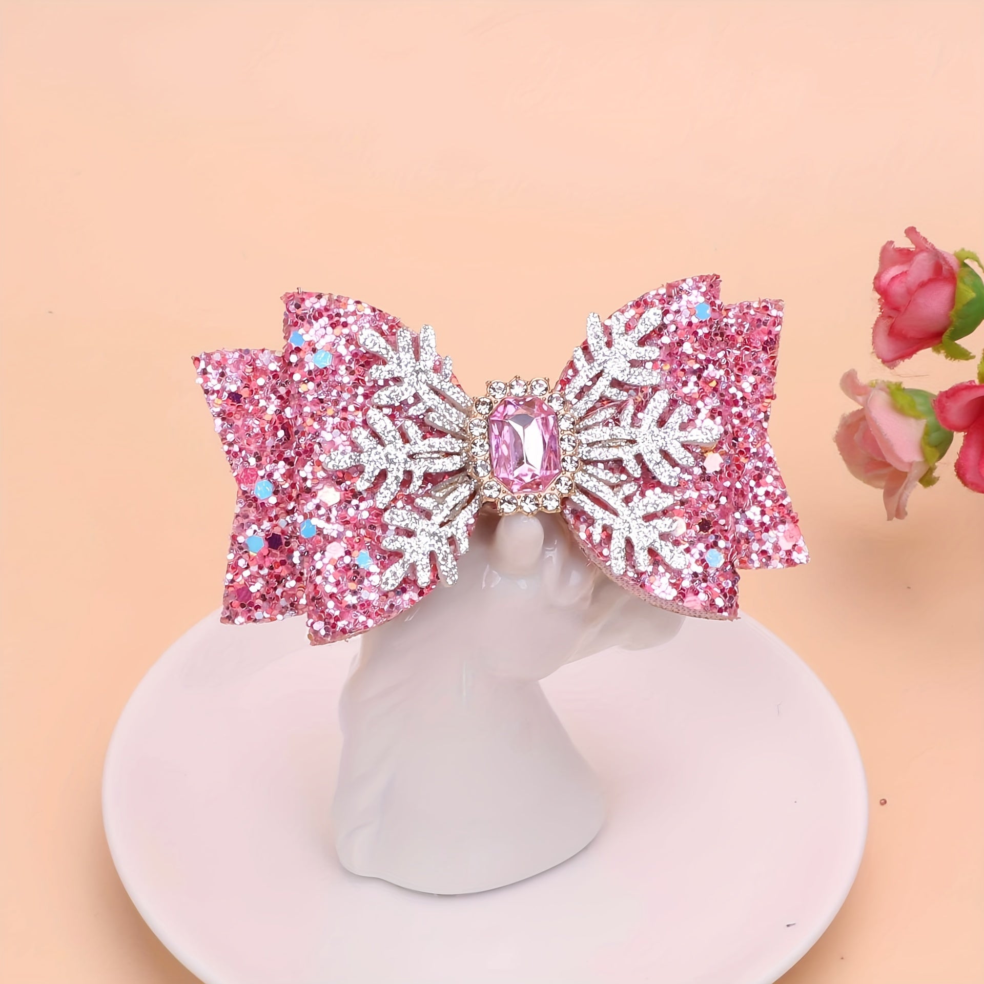 Snowflake Sequin Hair Bow Clip For Girls Kids