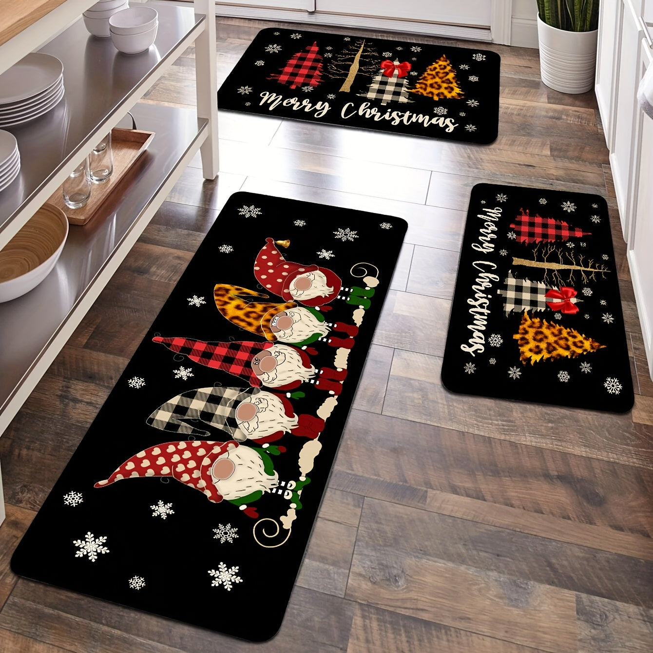Christmas Gnome Santa Kitchen Mat Anti Slip Hallway Balcon Polyester Carpet