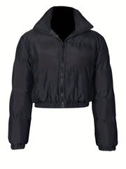 Zip Up Solid Parka Winter Warm Outerwear Women's Clothing