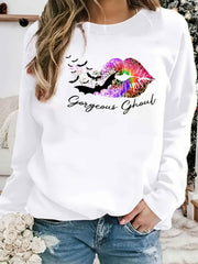 Gorgeous Ghoul Print Sweatshirt Crew Neck Women's Clothing