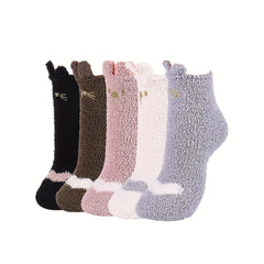 5 Pairs Winter Soft Warm Socks Cozy Fuzzy Socks With Gripper Fluffy Thick