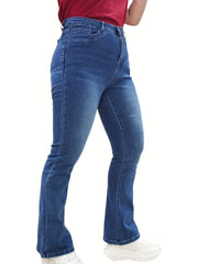 Flare Leg Jeans Women's Washed Button Fly Medium Stretch Casual Jeans