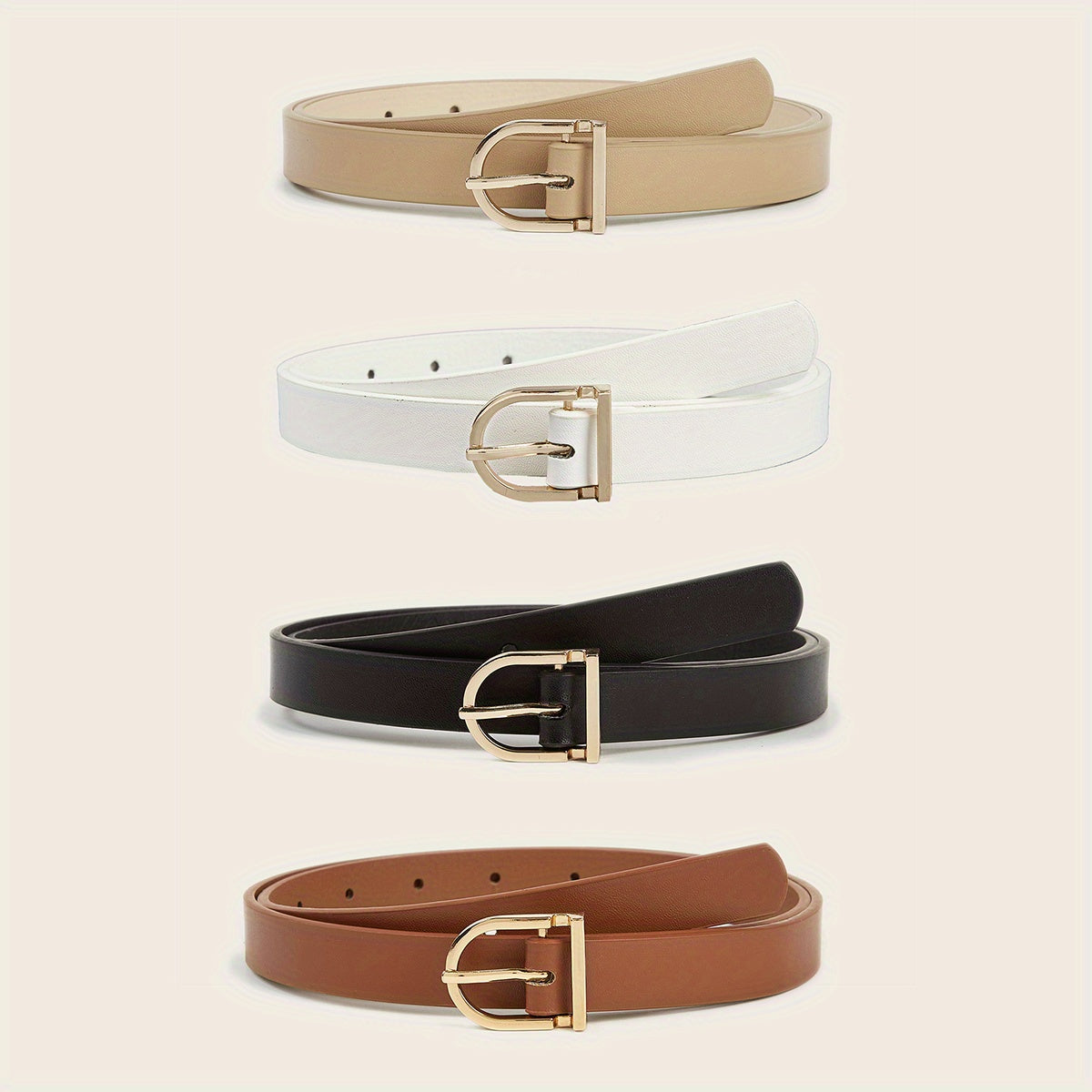4pcs Girls Classic PU Leather Belt With Golden Buckle