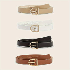 4pcs Girls Classic PU Leather Belt With Golden Buckle