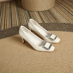 Crystal Stiletto Heels Square Toe Party Pumps Slip On Heels