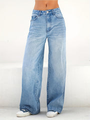 High Waist Wide Leg Jeans Slash Pockets High Rise Straight Jeans Women's Denim