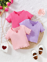 Baby Girls Ribbed Knit Colorful T shirt 3pcs Tee Tops