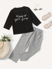 Girl's Casual 2pcs Pullover & Stripe Pants Set Spring Fall Outfits