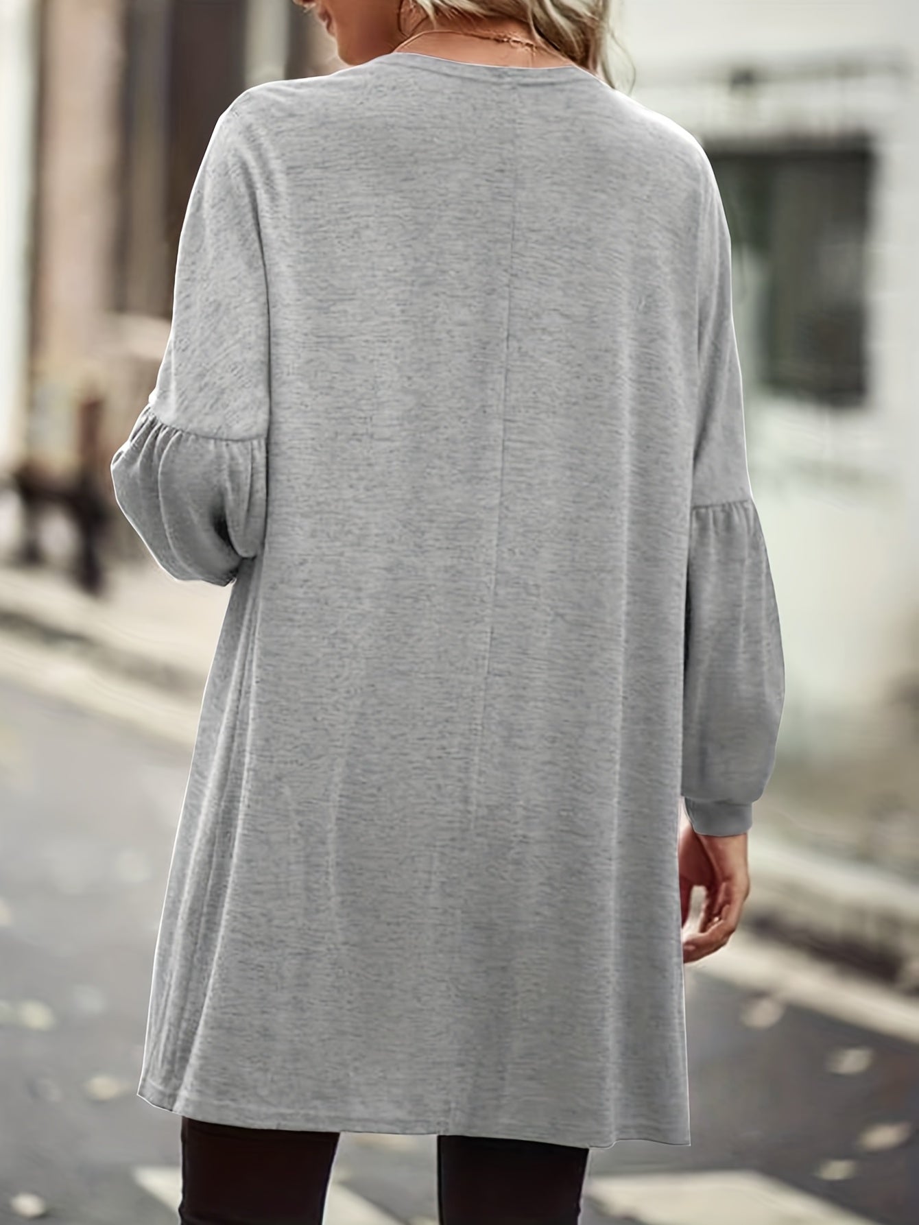 Solid Lantern Sleeve Open Front Cardigan