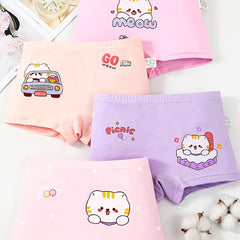 4 Pack Girls Cotton Boxer Shorts Cat Printed Underwear for Kids