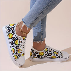 Women's Baseball Graphic Sneakers Low Top Canvas Shoes