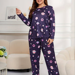 Cartoon Galaxy Print Tee & Pants Loungewear Set