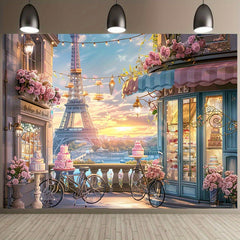 Parisian Birthday Cake Shop Photography Backdrop