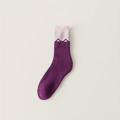 6 Pairs Cartoon Cat Socks Women's Mid Tube Stockings