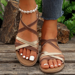 Women's Cross Strap Flat Sandals Open Toe Beach Sandals