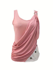 Colorblock Ruched Crew Neck Tank Top Sleeveless Top For Summer Women's Clothing