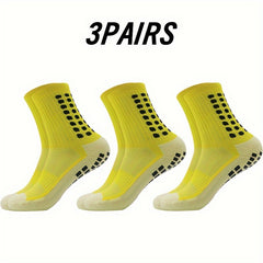 3 Pairs Non-Slip Striped Football Crew Socks