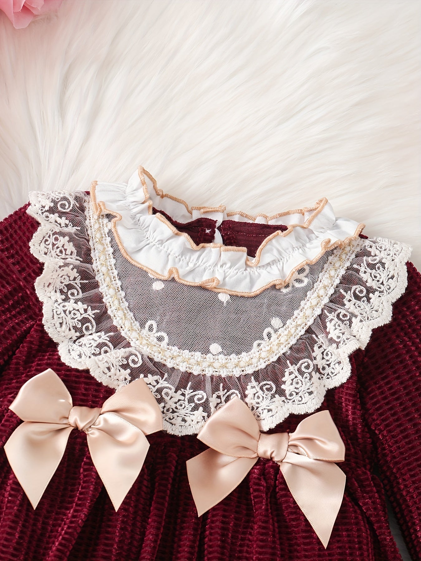 Toddler Baby Girls Lace Trim Bow Puffy Princess Dress