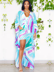 Women's Plus Geometric Print Cover Up & Shorts Set
