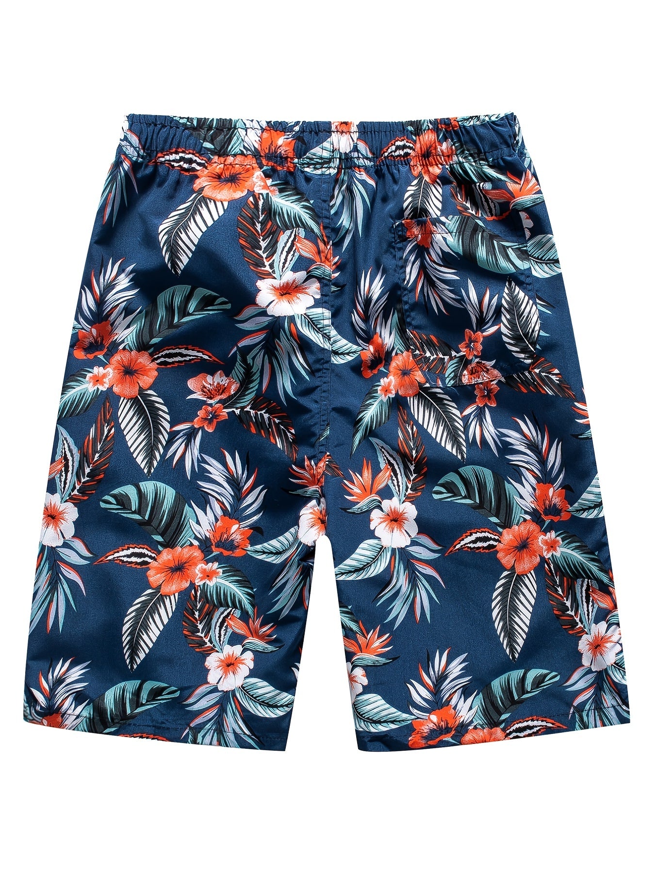 Leaf & Flower Pattern Swim Trunks Quick Dry Beach Shorts Men's Swimwear
