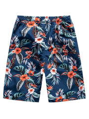 Leaf & Flower Pattern Swim Trunks Quick Dry Beach Shorts Men's Swimwear