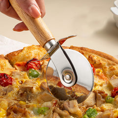 Stainless Steel Pizza Wheel Wooden Handle Single Roller Pizza Cutter