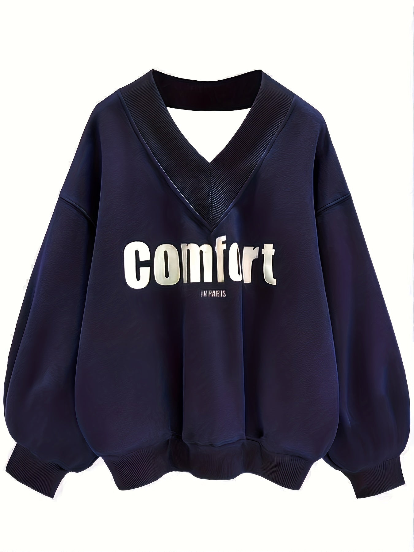 Letter Graphic Print V Neck Sweatshirt for Women