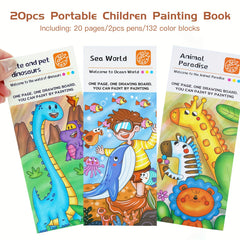 20pcs Portable Watercolor Painting Book Set for Kids 3-5 Years